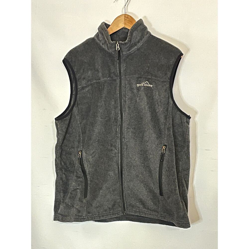 Eddie Bauer Full Zip Fleece Vest Men's size Large 2 Pockets with Logo on front
